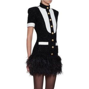 NEW! The Natural Feather Trim Dress